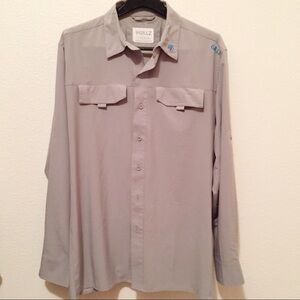Gillz Men’s Fishing Shirt Long Sleeve with Roll Up Option Gray Large